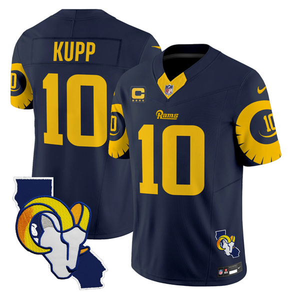 Men's Navy Los Angeles Rams #10 Cooper Kupp 2025 4-Star C Patch F.U.S.E. V2 Limited Stitched Football Jersey